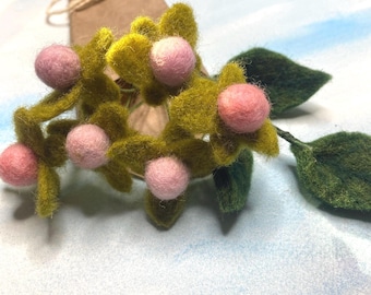 Needle Felted Hypernicium Berries Bouquet, Pick a Sentiment - MADE TO ORDER