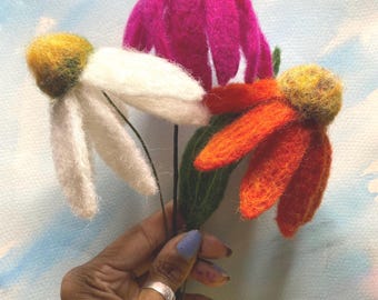 1 Tallo de flor de equinácea de fieltro con aguja, elige un color - HECHO BAJO PEDIDO