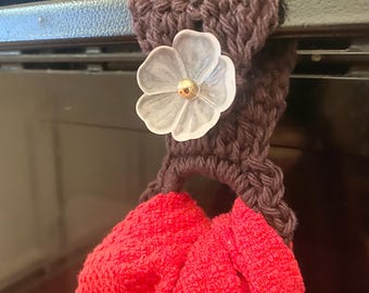Dark Brown Crochet Kitchen Towel Holder - Ready to Ship