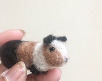 Miniature Felted Guinea Pig Black, White and Brown - Made to Order