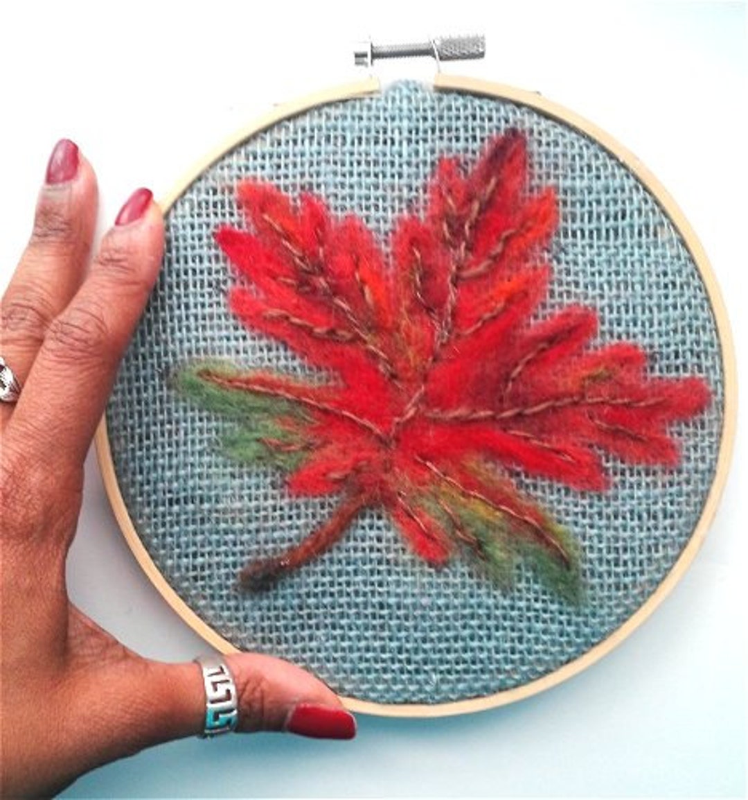 Embroidery Hoop Fall Leaf Needle Felting 6 READY TO SHIP Etsy