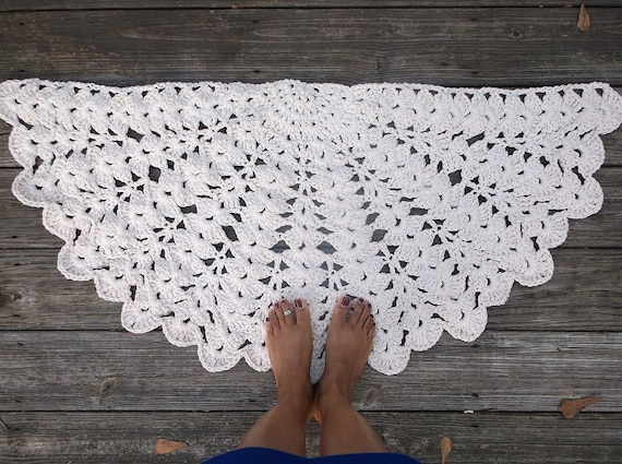 Off White Cotton Crochet Rug in Half Circle 22" x 44" Non Skid