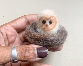 Needle Felted Barn Owl Baby in Nest MADE TO ORDER