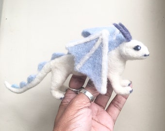 Needle Felted Blue and White Dragon READY to SHIP