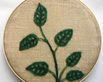 Needle Felted Monstera adansonii vine on Natural Burlap,  12" Hoop