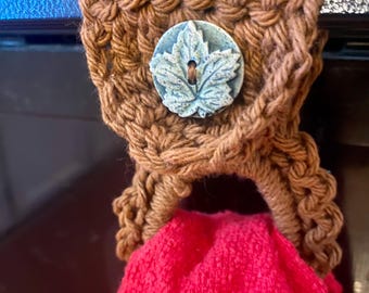 Sienna Brown Crochet Kitchen Towel Holder - Ready to Ship