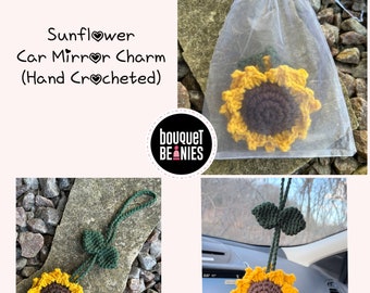 Sunflower Car Mirror Charm, Crochet Car Decor, Sunflower Gift for Friend, Car Accessories, Flower Gift for Mom, Coworker Gift, Friend Gift