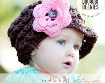 CROCHET PATTERN, Flower Hat Crochet Pattern, Newsboy Hat Women, Earflap Beanie, Crochet Hat Patterns for Kids Adults, Downloadable PDF