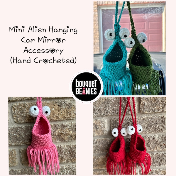 Mini Yip Yip Crochet, Car Mirror Hanging Accessories, Alien Gifts, Car Hanger, Coworker Gift, Friend Gift, Yip Yip Car Hanger, Alien Decal