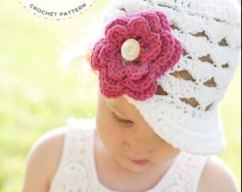 CROCHET PATTERN, Flower Hat Crochet Pattern, Newsboy Hat Women, Crochet Sunhat Pattern, Crochet Hat Patterns for Kids, Downloadable PDF