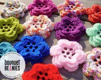 CROCHET PATTERNS- Set of 3, Crochet Flower Pattern, Carnation Crochet Flower, Crochet Flower Bouquet, Flower Applique, Flower Motif Patterns