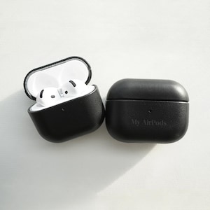 Custodia in pelle nera per AirPods 4 e Pro 2 - Custodia in vera pelle personalizzata per AirPods