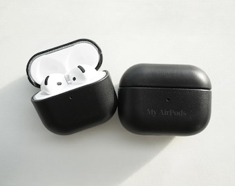 Black Leather AirPods Case, Personalized AirPods Pro 2 / Pro 3 / AirPods 4 Case, Handmade Genuine Leather Cover, Custom Gift for Him
