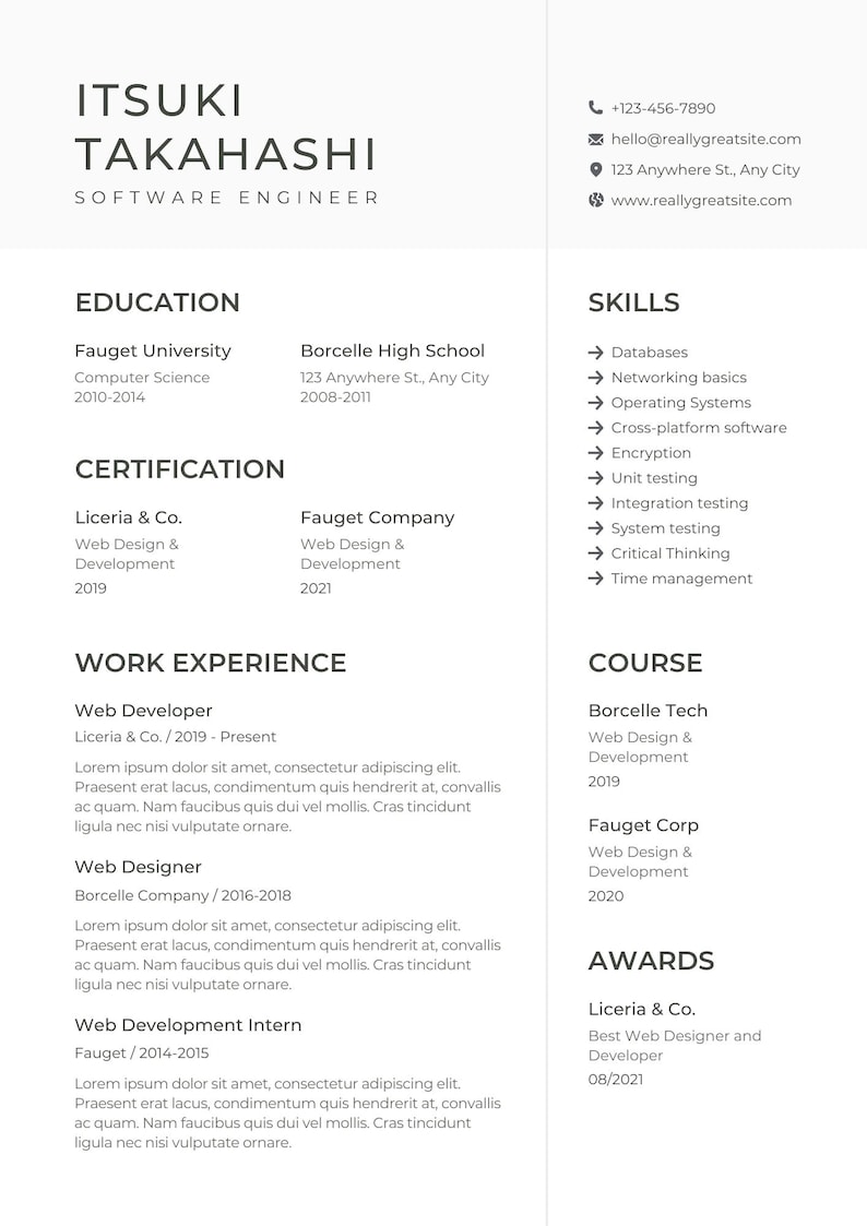 Simple Course Cv Sample 3 Clean and Simple Resume Template (CANVA) - Etsy