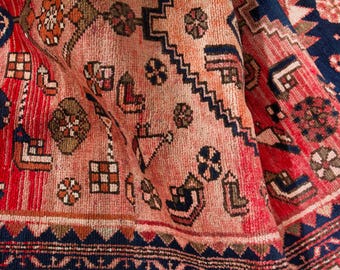 4x8 Vintage Rug, Pink Turkish Rug, 4x8 Handmade Oushak Rug, Bedroom Rug, Office Rug, Anatolian Rug, Designer Rug, Antique Rug, 3&#39;10&quot;x8&#39;4&quot;