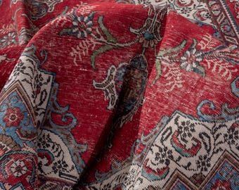 8x11 Vintage Rug, Turkish Rug, Red Rug, Oversized Rug, Living Room Rug, Antique Rug, Oushak Rug, Bedroom Rug, Office Rug, 7'9"x11'