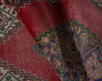 Alfombra vintage 3x5, alfombra turca, alfombra roja, alfombra de Anatolia, alfombra hecha a mano, alfombra de dormitorio, alfombra de dispersión, alfombra pequeña, alfombra de entrada, alfombra Oushak, 2'11"x4'10"