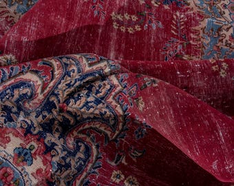 8x11 Vintage Rug, Turkish Rug, Red Rug, Oversized Rug, Living Room Rug, Antique Rug, Oushak Rug, Bedroom Rug, Office Rug, 8'2"x10'10"