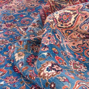 10x13 Vintage Rug, Turkish Rug, Blue Rug, Oversized Rug, Living Room Rug, Antique Rug, Oushak Rug, Bedroom Rug, Office Rug, 10&#39;1&quot;x13&#39;1&quot;