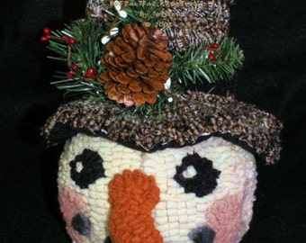 Primitive Rug Hooked Snowman Candy Holder E Pattern