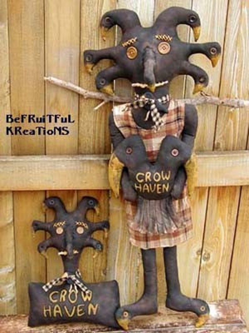 Large Primitive Crow Haven Black Dolls E Pattern image 2