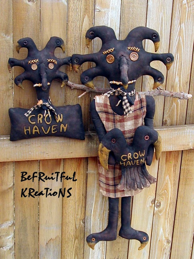 Large Primitive Crow Haven Black Dolls E Pattern image 1