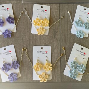 Handmade Crochet Flower Earrings and Bracelts