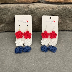 Handmade Crochet Flower 4th of July earrings