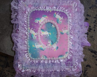 Fabric Photo Album Unicorn theme with lavender trim