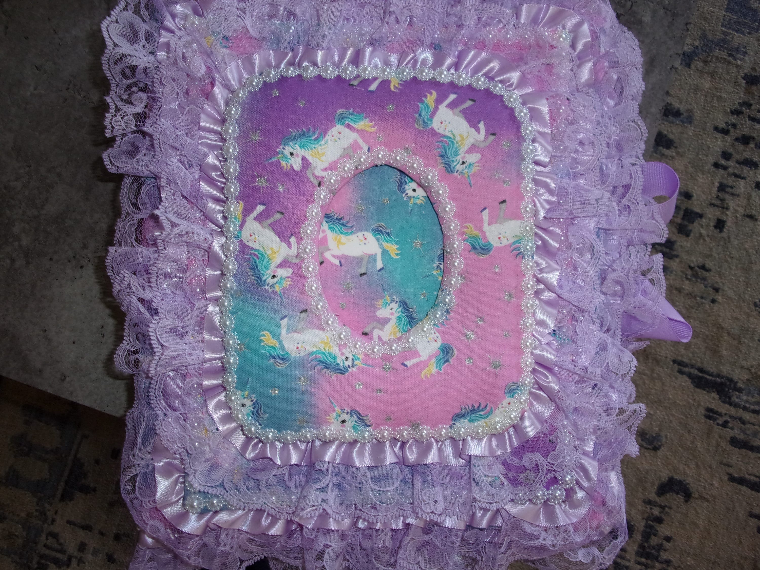 Fabric Photo Album Unicorn theme with lavender trim
