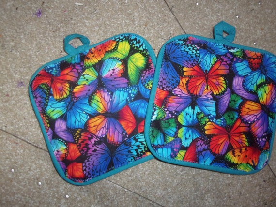 Butterfly Teal Pot Holders 2 