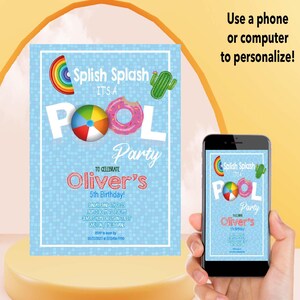 Pool Party Invitation, Pool Birthday Party, Pastel Invite, Summer Birthday Party, Swimming Party, Waterslide Water Party, Kids Swim