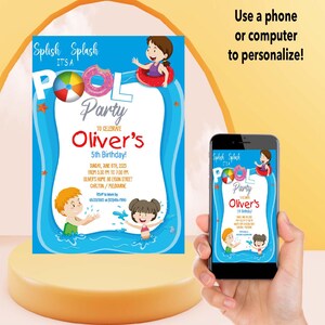 Pool Party Invitation, Pool Birthday Party, Pastel Invite, Summer Birthday Party, Swimming Party, Waterslide Water Party, Kids Swim