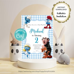 Invito di compleanno dei Puffi, Puffetta download immediato modificabile Invito di compleanno per bambina Puffetta Invito di compleanno, Compleanno dei Puffi