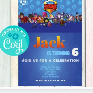 Invito di compleanno di Brawl Stars, MODIFICABILE, Invito di Brawl Stars, Invito di Brawl Stars, Principe di Brawl Stars, DOWNLOAD IMMEDIATO