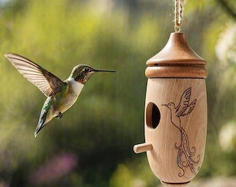 Wooden Hummingbird House, Hanging Bird Feeder, Garden Bird Decor, Handmade Outdoor Feeder, Gift for Bird Lovers