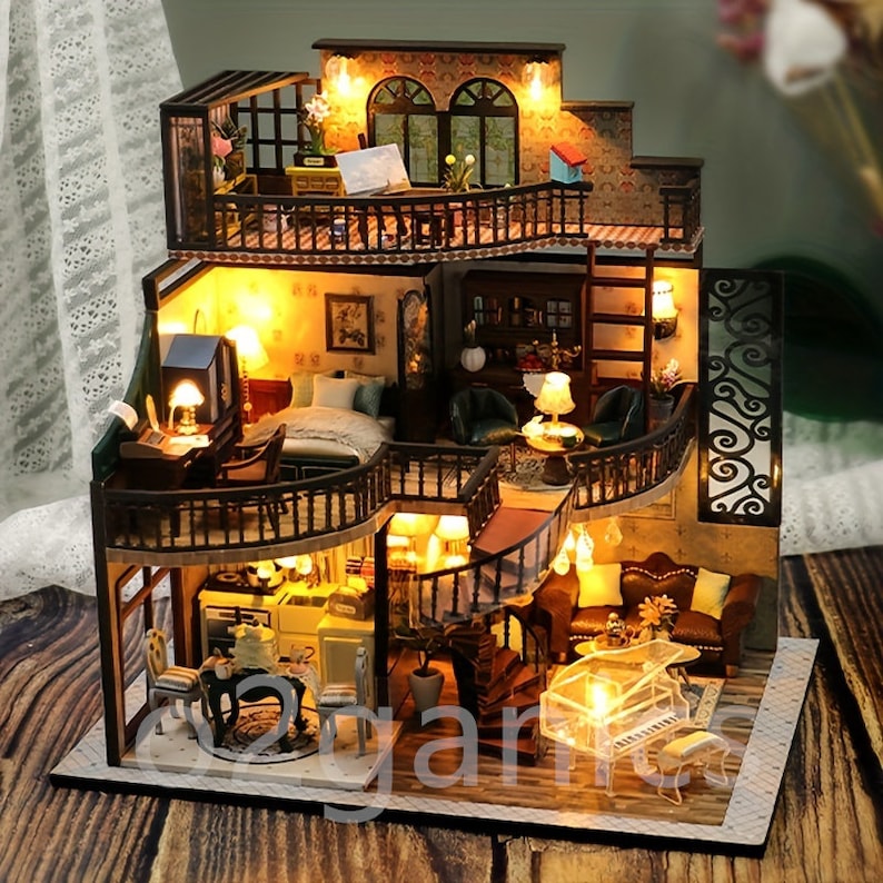 DIY Puppenhaus Bausatz 3D dreidimensionales Puzzle diy handgemachte Kabine-Traum Gebäude Halle Puppenhaus Kreativ Zimmer Möbel Montage Modell Haus Bild 2