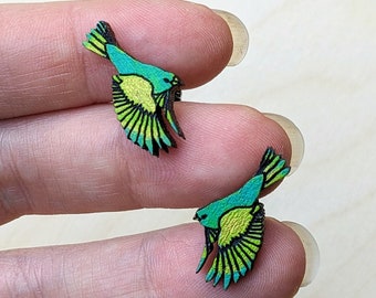 Bird Earrings, Tiny Stud Earrings, Hand Painted Wood Earrings, Handmade Jewelry, Hand Painted Laser Cut Wooden Birds