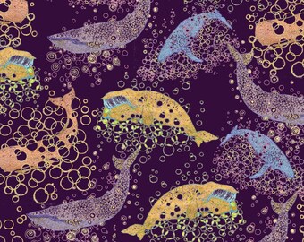 Whales || Art Print, Decorative Archival Art Print, Purple Whale Digital Illustration Pattern