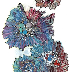 Flora und Fauna || Abstrakt Meer Leben Malerei Kunstdruck, Bunte Blumenmuster Dekorative Korallenriff Illustration
