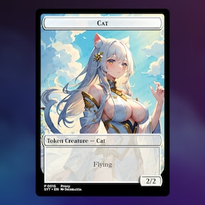 Cat Token 2/2 White Flying MTG Proxy anime waifu summer 2024