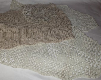Lot of 4 Vintage Hand Crocheted Ecru White Cream Doilies Antimacassars Table Linens Retro Home Decor Mid Century Design 1960s 60s