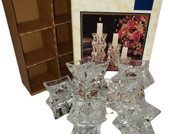 Vintage Illusions 24% Lead Crystal 6 Star Candle Holders May Department Stores Made In USA