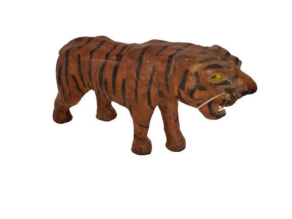 Large Vintage Leather Tiger Statue 15 Long 9 1/2 