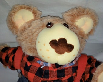 Vintage Farrell Furskins Teddy Bear 1983 1984 Jeans Red Plaid Shirt 23" Xavier Roberts Signed Plush Nostalgic 1980s