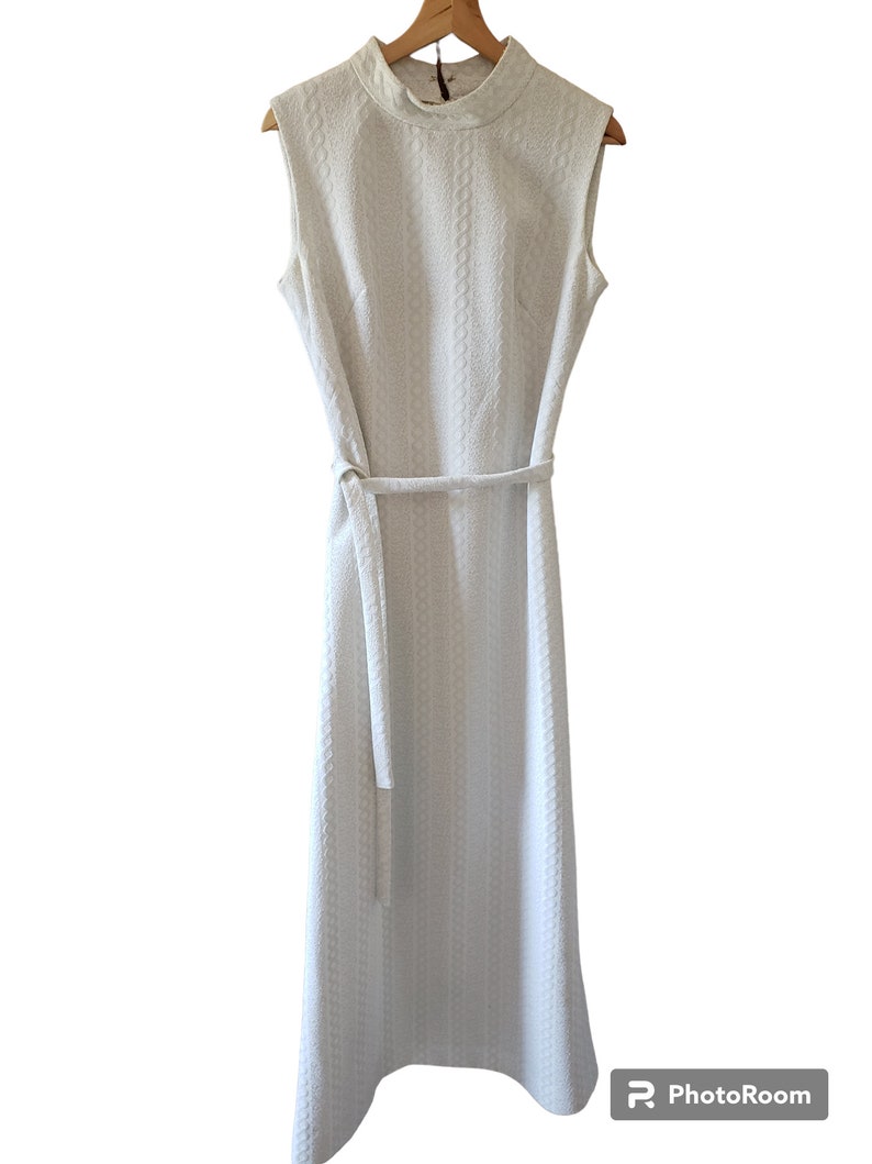 Vintage Andrea Gayle Fitted Cable Knit Sleeveless Maxi Dress White Silver Union Label Retro 60s 1960s Med image 2