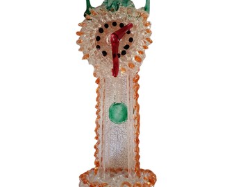 Colorful Art Spun Glass Grandfather Clock Figurine Vintage 1970s 70s