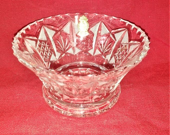 Imperlux Lead Crystal Handcut In East Germany Bowl Vintage Hollywood Regency Style With Original Sticker Rare Pattern