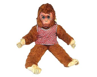 Vintage Rubber Face ?Rushton? 22” Monkey Orangutan Doll No Tag Orange Fur Sleepy Eyes