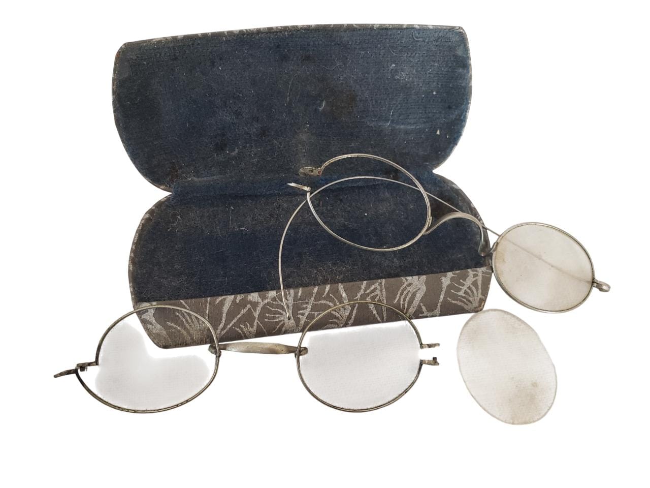 2 Pair Antique Wire Rim Glasses W/original Hard Case Crafts